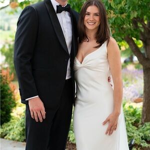 Pronovias Ribelia low back silk wedding gown